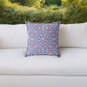 Homeroots 28” Blue Red Geostar Indoor Outdoor Throw Pillow   415060