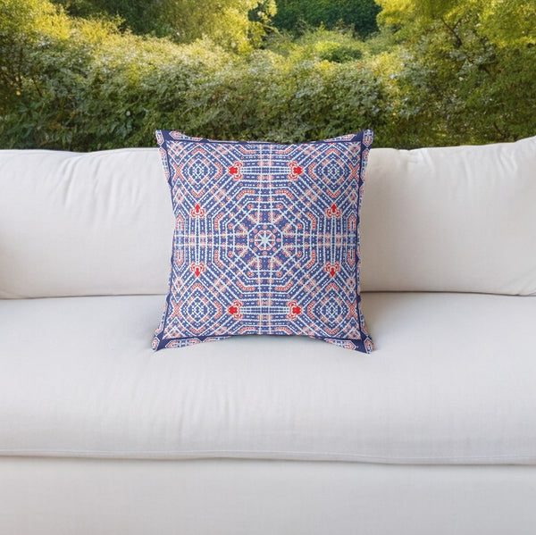 Homeroots 28” Blue Red Geostar Indoor Outdoor Throw Pillow   415060