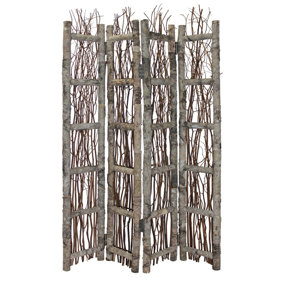 Homeroots Earthy Birch And Twig Four Panel Room Divider Screen  Wood 415071
