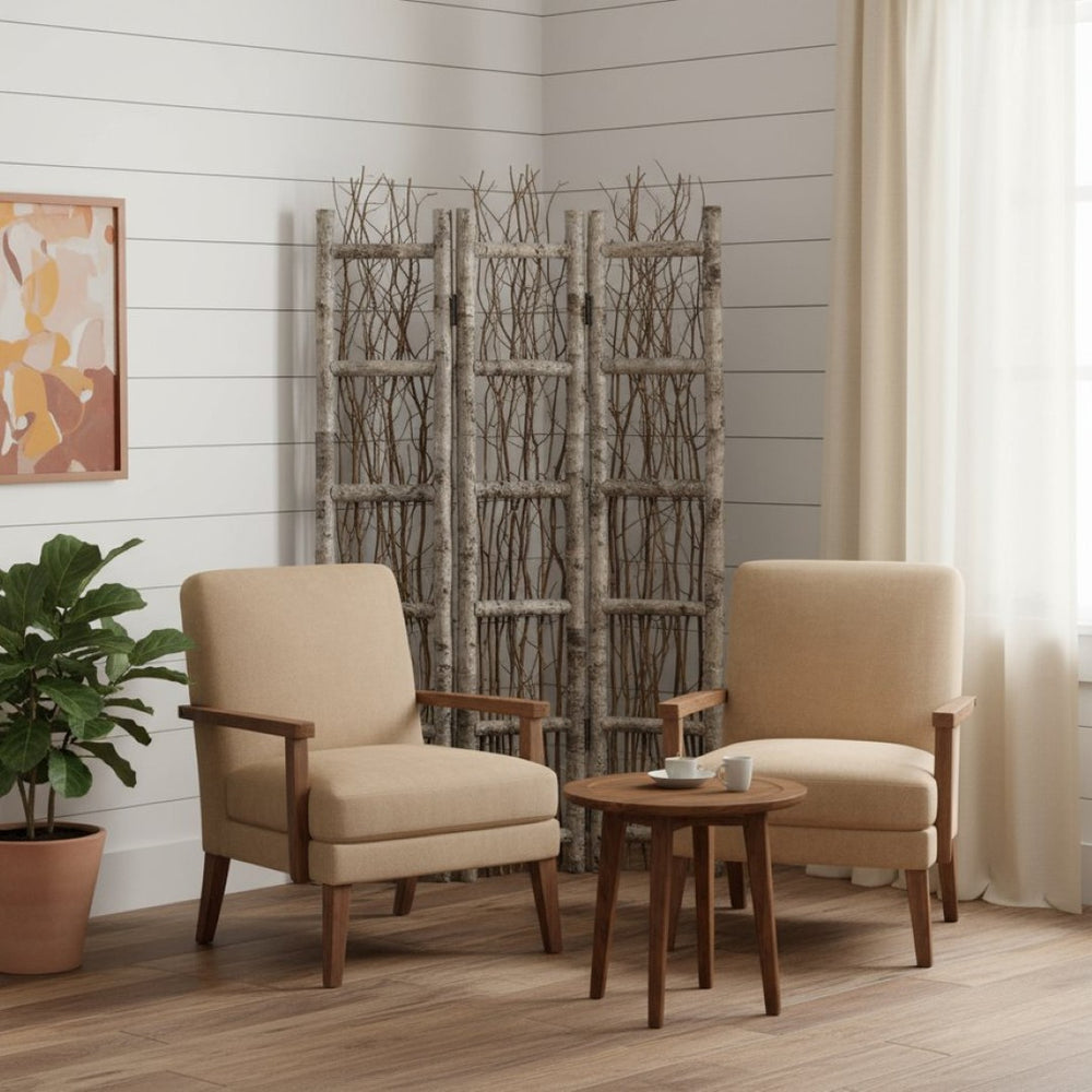 HomeRoots Earthy Birch and Twig Four-Panel Room Divider Screen - Organic Privacy Accent for Any Space 415071
