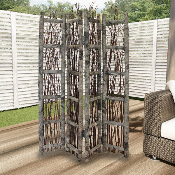 Homeroots Earthy Birch And Twig Four Panel Room Divider Screen  Wood 415071