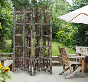 Homeroots Earthy Birch And Twig Four Panel Room Divider Screen  Wood 415071