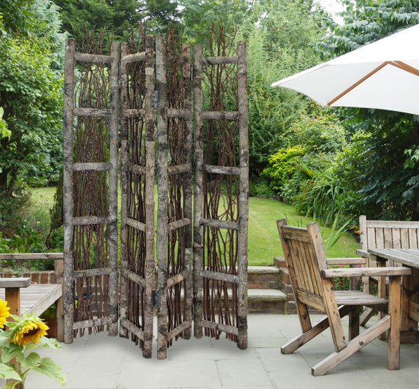 Homeroots Earthy Birch And Twig Four Panel Room Divider Screen  Wood 415071