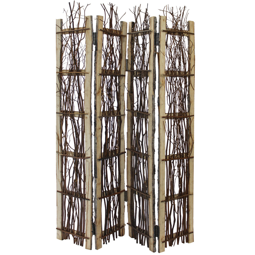 Homeroots Earthy Birch And Twig Four Panel Room Divider Screen  Wood 415071