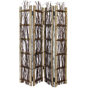 Homeroots Earthy Birch And Twig Four Panel Room Divider Screen  Wood 415071