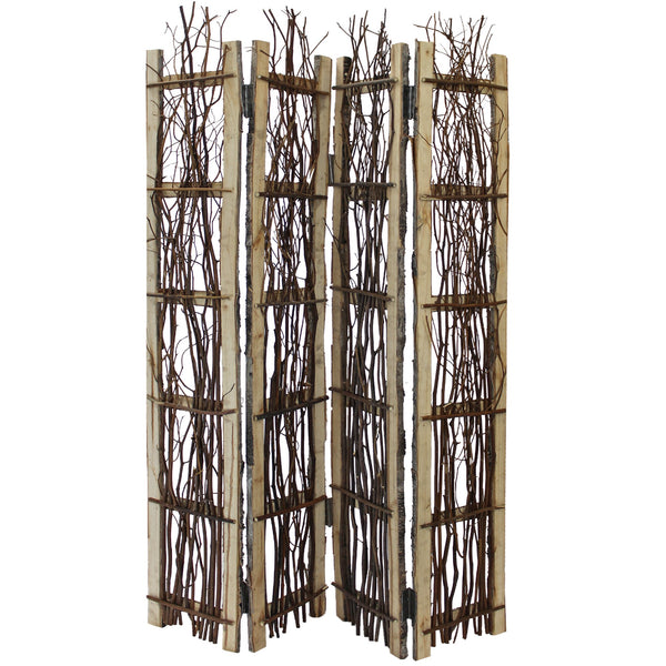 Homeroots Earthy Birch And Twig Four Panel Room Divider Screen  Wood 415071
