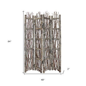 Homeroots Earthy Birch And Twig Four Panel Room Divider Screen  Wood 415071