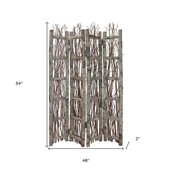 Homeroots Earthy Birch And Twig Four Panel Room Divider Screen  Wood 415071