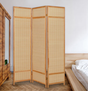 Homeroots Natural Brown Bamboo Three Panel Room Divider Screen  Bamboo 415072