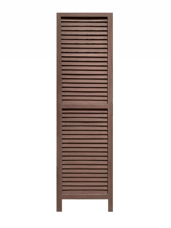 Homeroots Stylish Three Panel Washed Brown Shutter Divider Screen  Wood 415074
