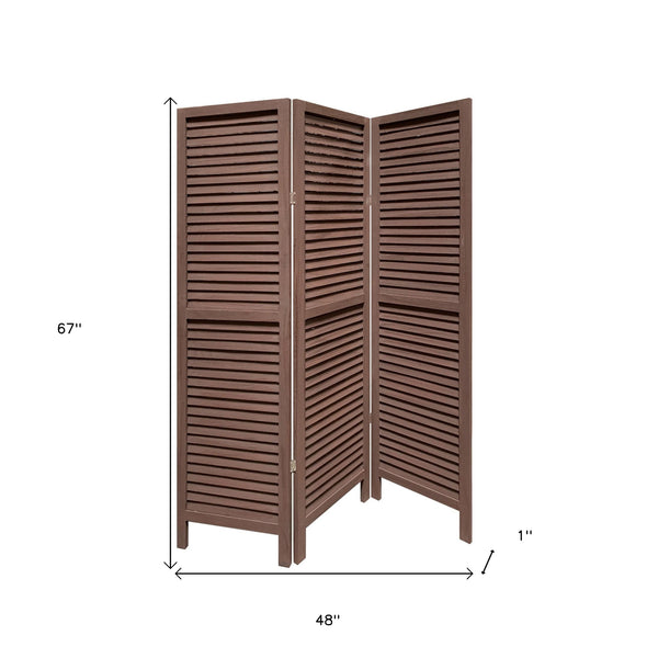 Homeroots Stylish Three Panel Washed Brown Shutter Divider Screen  Wood 415074