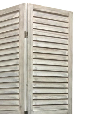 Homeroots Stylish Three Panel Washed White Shutter Divider Screen  Wood 415075