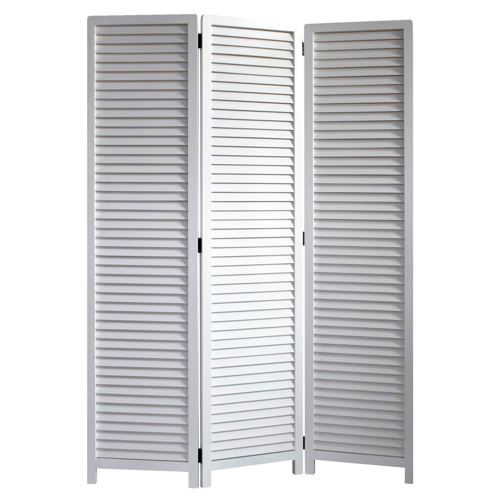 Homeroots White Louvered Three Panel Room Divider Screen  Wood 415077