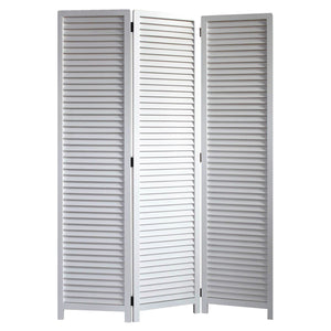 Homeroots White Louvered Three Panel Room Divider Screen  Wood 415077