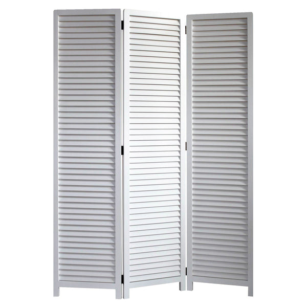 Homeroots White Louvered Three Panel Room Divider Screen  Wood 415077