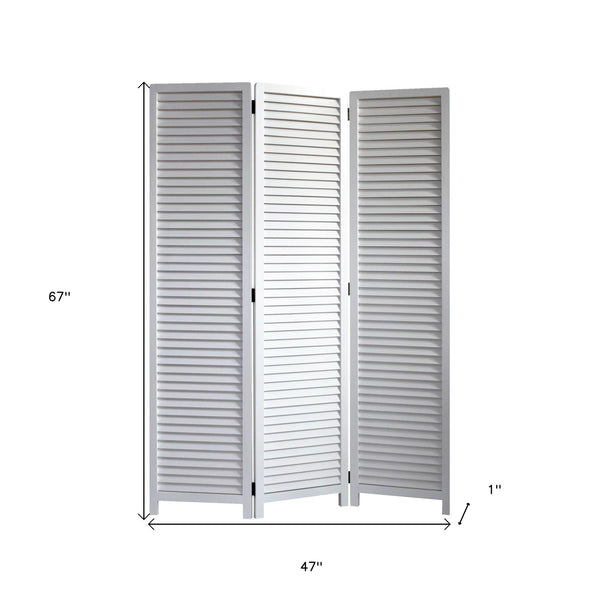 Homeroots White Louvered Three Panel Room Divider Screen  Wood 415077
