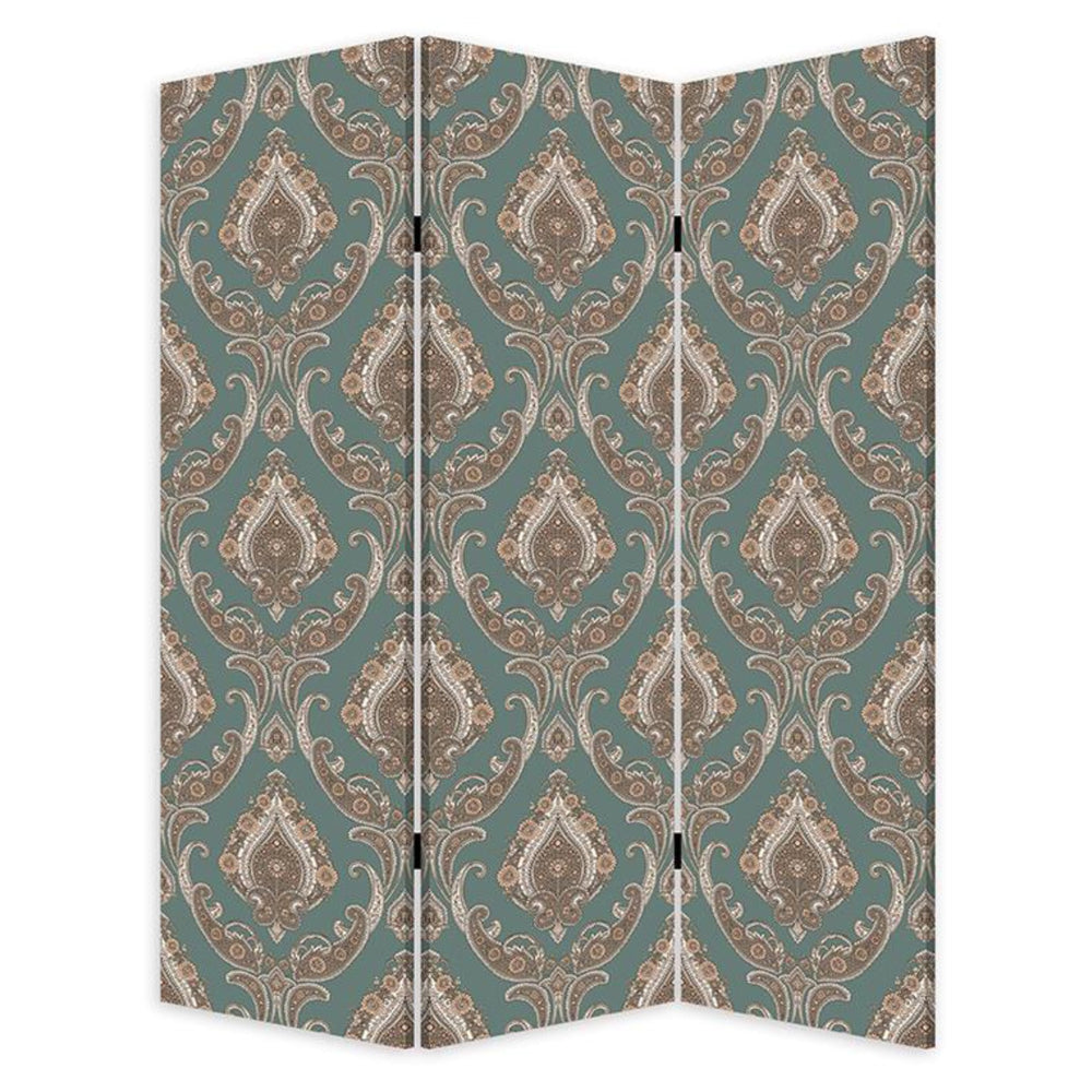 Homeroots Vintage Green Baroque Three Panel Room Divider Screen  Wood 415079