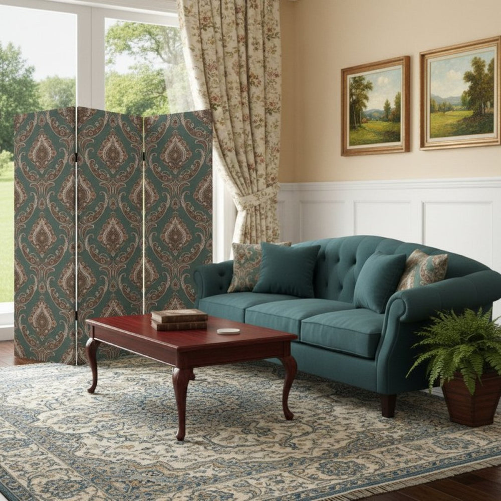 HomeRoots Vintage Three-Panel Room Divider Screen: Baroque Elegance for Versatile Home Décor & Privacy Solutions 415079