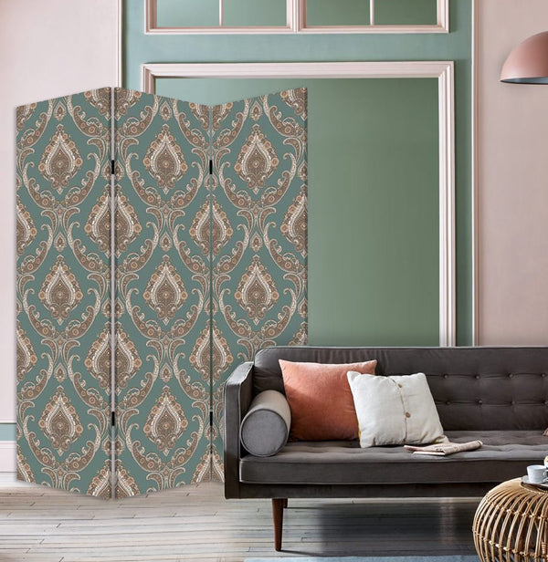 Homeroots Vintage Green Baroque Three Panel Room Divider Screen  Wood 415079