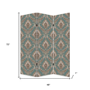 Homeroots Vintage Green Baroque Three Panel Room Divider Screen  Wood 415079
