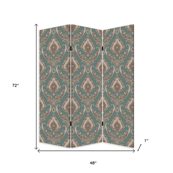 Homeroots Vintage Green Baroque Three Panel Room Divider Screen  Wood 415079