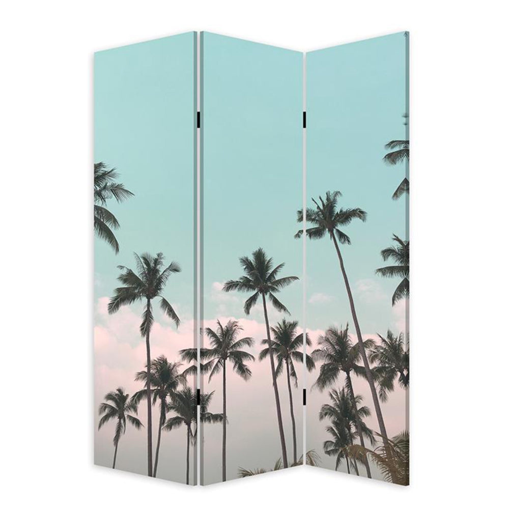 Homeroots Tropical Palm Trees Room Three Panel Divider Screen  Wood 415080