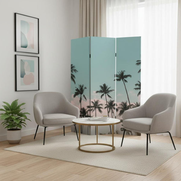 HomeRoots Tropical Palm Trees Room Divider Screen - Three-Panel Canvas Art for Privacy & Stylish Decor 415080