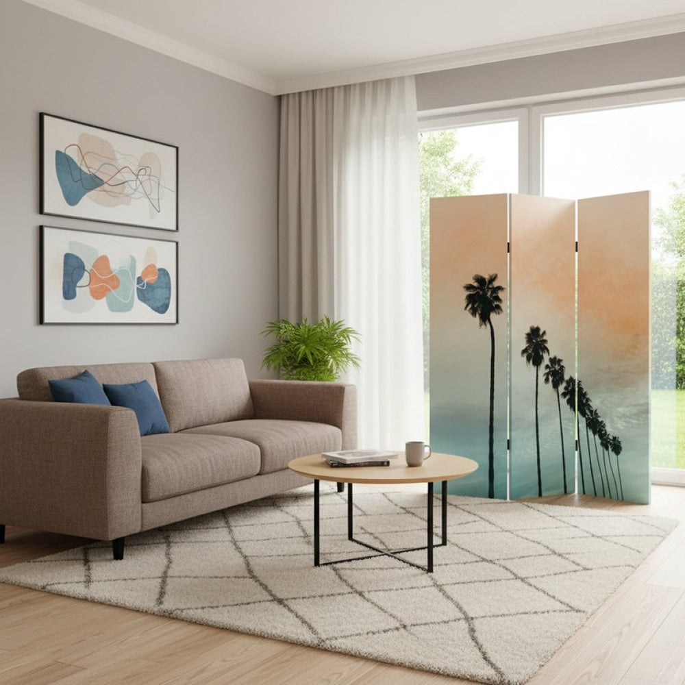 HomeRoots Tropical Palm Trees Room Divider Screen - Three-Panel Canvas Art for Privacy & Stylish Decor 415080