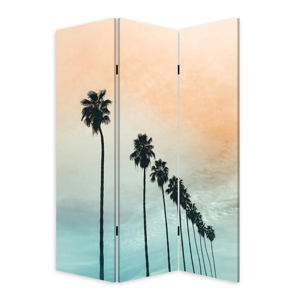 Homeroots Tropical Palm Trees Room Three Panel Divider Screen  Wood 415080