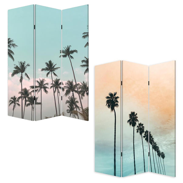 Homeroots Tropical Palm Trees Room Three Panel Divider Screen  Wood 415080