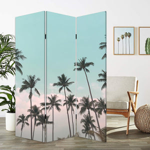 Homeroots Tropical Palm Trees Room Three Panel Divider Screen  Wood 415080