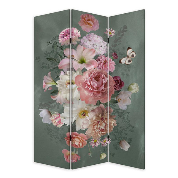 Homeroots Romantic Floral Three Panel Room Divider Screen  Wood 415081