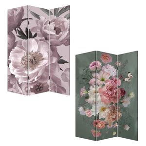 Homeroots Romantic Floral Three Panel Room Divider Screen  Wood 415081