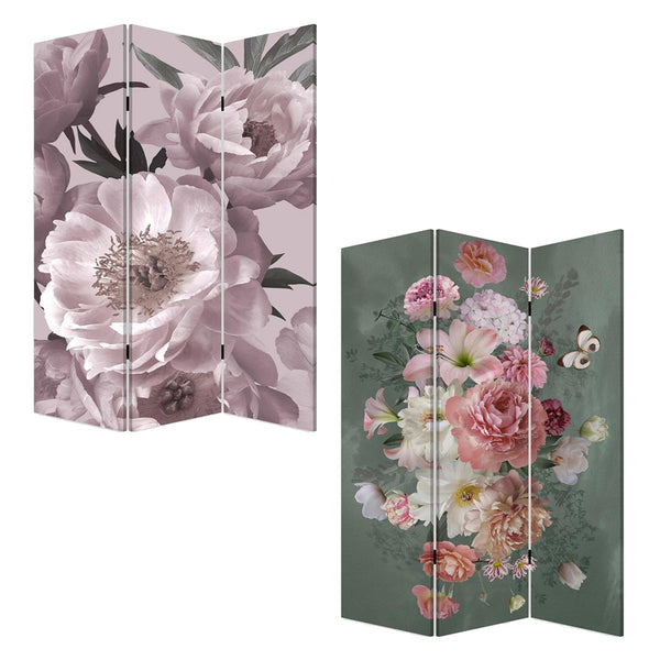Homeroots Romantic Floral Three Panel Room Divider Screen  Wood 415081