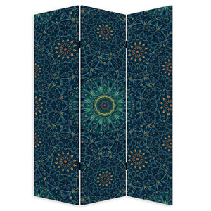 Homeroots Blue Boho Mandala Three Panel Room Divider Screen  Wood 415082