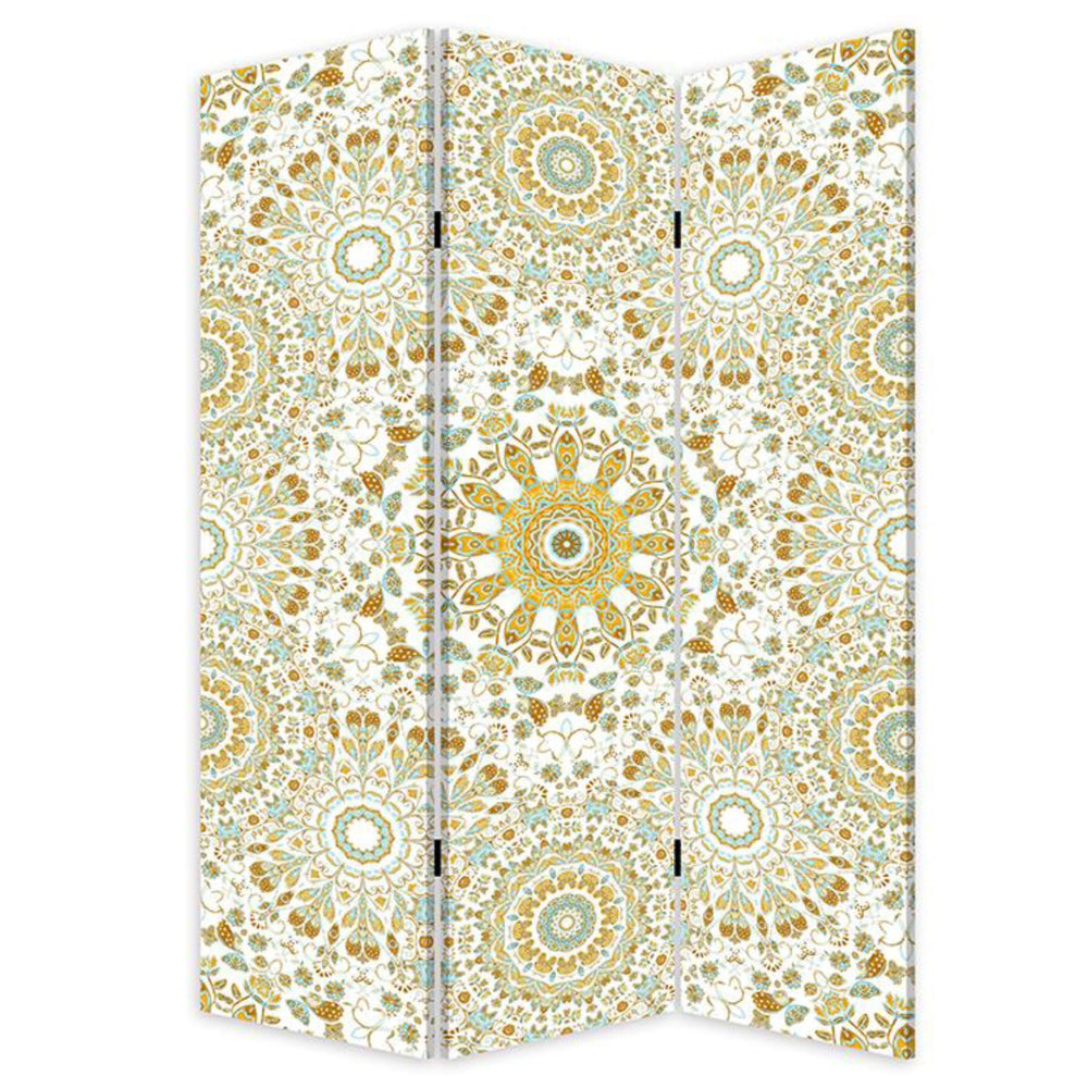 Homeroots Blue Boho Mandala Three Panel Room Divider Screen  Wood 415082