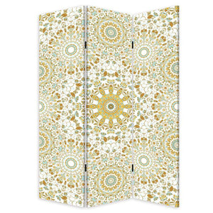 Homeroots Blue Boho Mandala Three Panel Room Divider Screen  Wood 415082