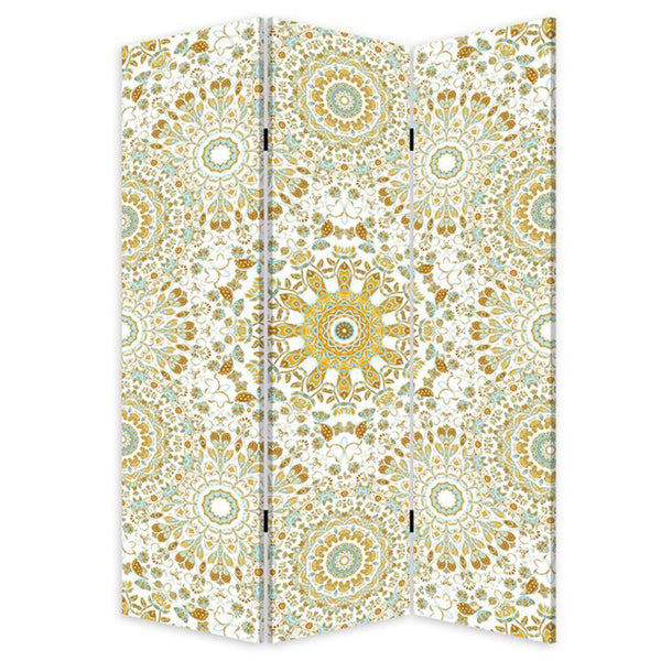 Homeroots Blue Boho Mandala Three Panel Room Divider Screen  Wood 415082