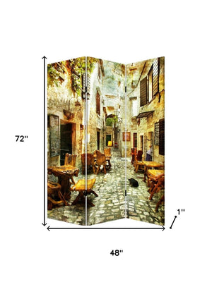 HomeRoots Romantic European Street Three-Panel Room Divider Screen – Elegant Folding Art for Home & Office 415083