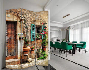 Homeroots Romantic European Street Three Panel Room Divider Screen  Wood 415083