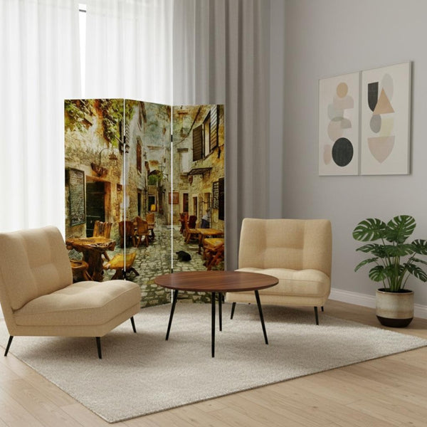 HomeRoots Romantic European Street Three-Panel Room Divider Screen – Elegant Folding Art for Home & Office 415083