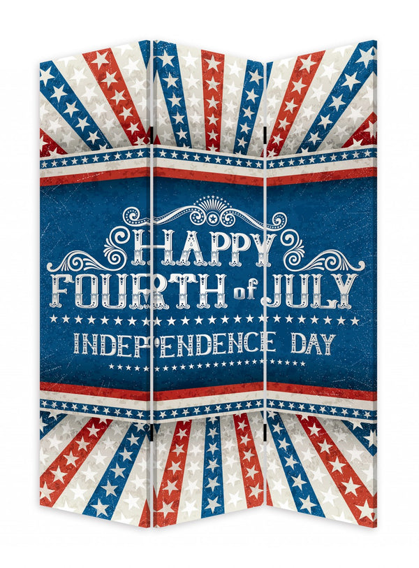 Homeroots Happy 4th Of July Three Panel Room Divider Screen  Wood 415084