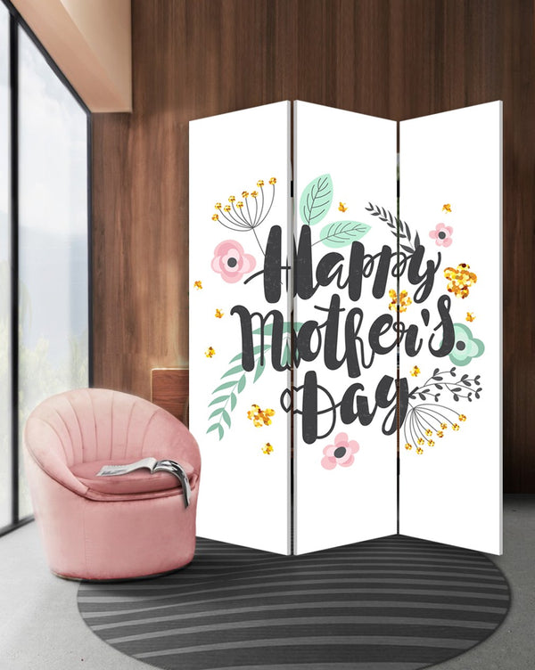 Homeroots Sweet Floral Mother's Day Three Panel Room Divider Screen  Wood 415085