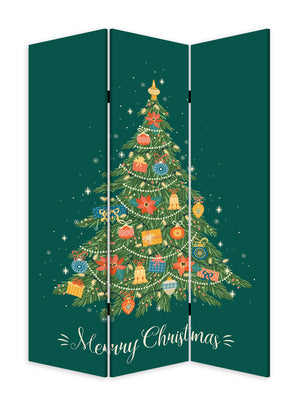 Homeroots Festive Merry Christmas Three Panel Room Divider Screen  Wood 415086