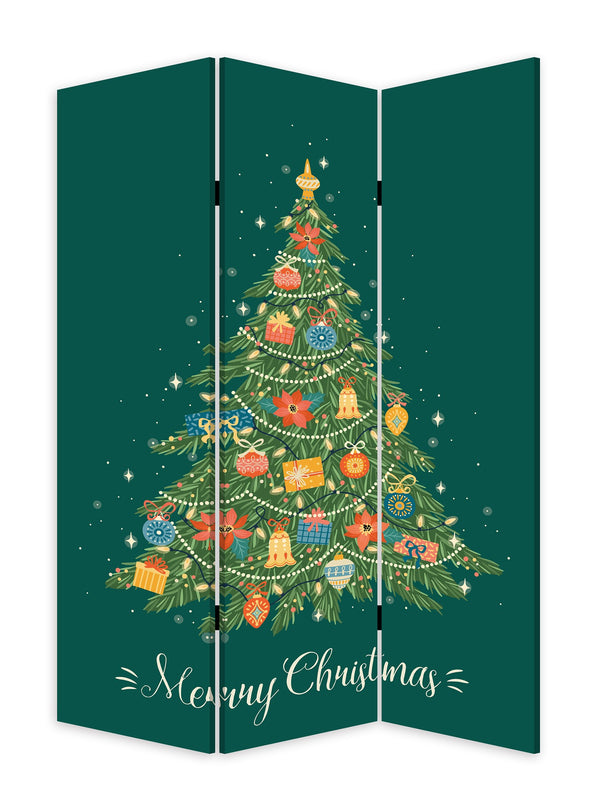 Homeroots Festive Merry Christmas Three Panel Room Divider Screen  Wood 415086