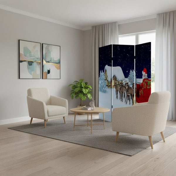 HomeRoots Festive Merry Christmas Three-Panel Room Divider - Durable, Reversible Holiday Decor for Any Space 415086