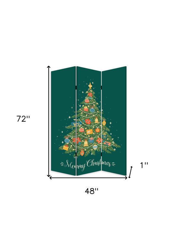 Homeroots Festive Merry Christmas Three Panel Room Divider Screen  Wood 415086