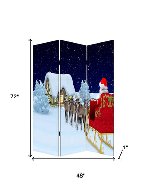 HomeRoots Festive Merry Christmas Three-Panel Room Divider - Durable, Reversible Holiday Decor for Any Space 415086