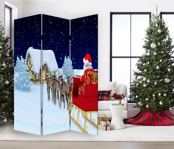 Homeroots Festive Merry Christmas Three Panel Room Divider Screen  Wood 415086