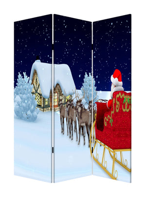 HomeRoots Festive Merry Christmas Three-Panel Room Divider - Durable, Reversible Holiday Decor for Any Space 415086